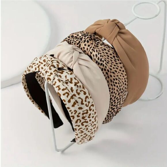 Naked Hanger 4 Pcs Leopard Print Headbands With Cross Top Knot - Picture 1 of 1